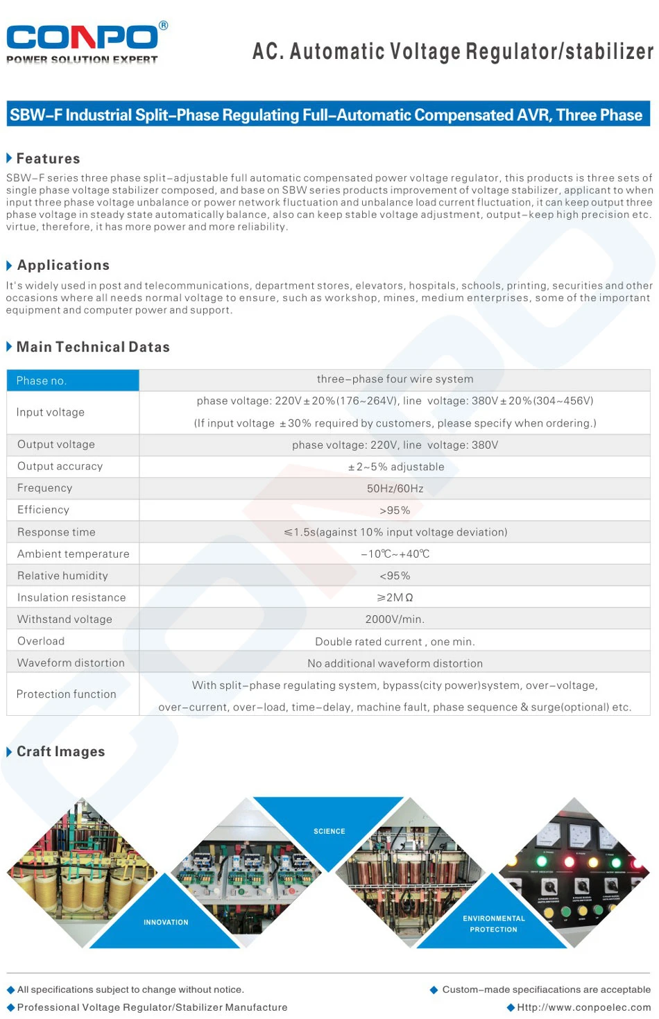 SBW-F-200kVA 3phase Split-Phase, Industrial-Grade Compensated Voltage Stabilizer/Regulator